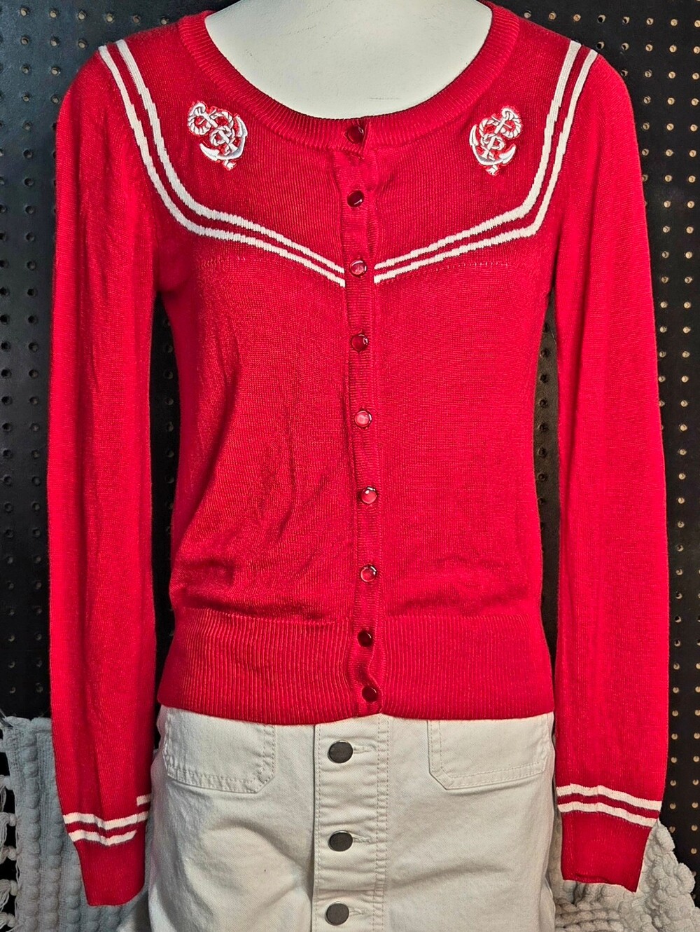 Voodoo Vixen Red Anchor Cardigan Sz M